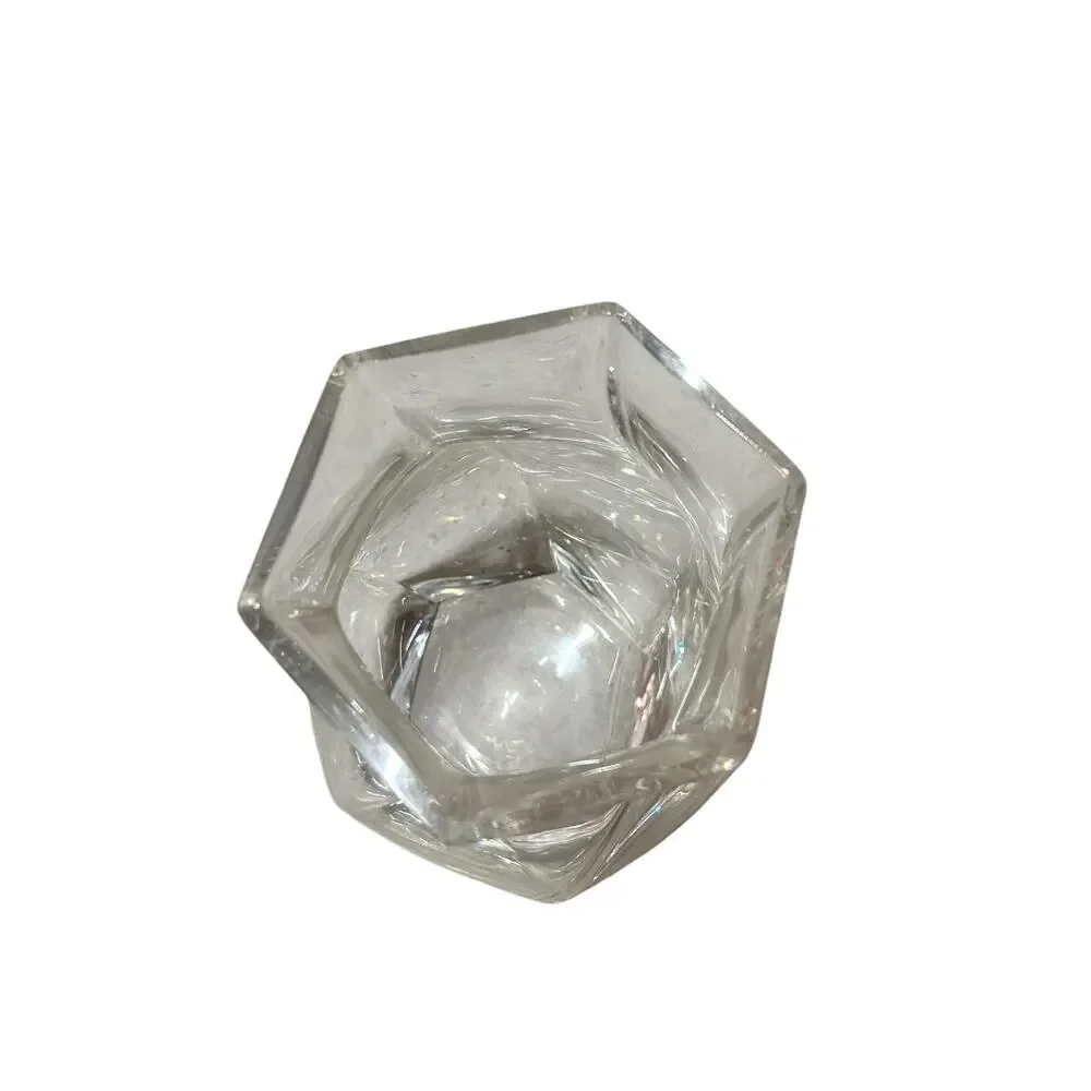 Heavy Crystal Twisted Hexagon Vase 9” Tall - Faceted Clear Art Glass Flower Vase - Picture 3 of 3